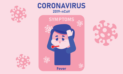 Symptoms of Coronavirus 2019-nCoV COVID-19 infographic. A man have a Fever. flat vector cartoon design.