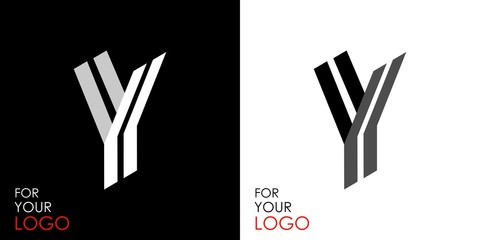Isometric letter Y. From stripes, lines. Template for creating logos, emblems, monograms. Black and white options. 3D art symbol. Vector