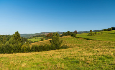 Fototapeta na wymiar beautiful hilly landscape near Mosty u Jablunkova village on czech - slovakian borders