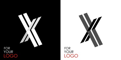 Isometric letter X. From stripes, lines. Template for creating logos, emblems, monograms. Black and white options. 3D art symbol. Vector