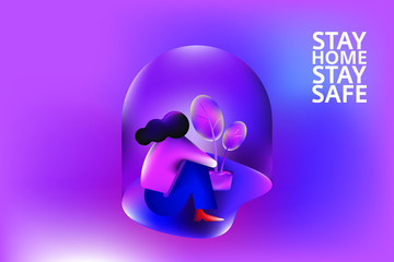 Social Distancing during Corona Outbreak - Girl Social Distancing inside a dome. Indoor Plant, Safe