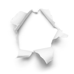 Hole in paper, isolated on white background