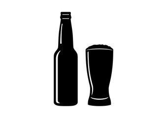 Beer bottle and glass icon silhouette vector. Alcohol bottle and glass isolated on a white background. Bottle of beer vector