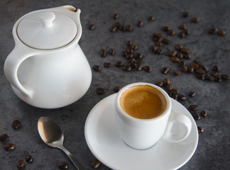 hot espresso coffee and coffee bean