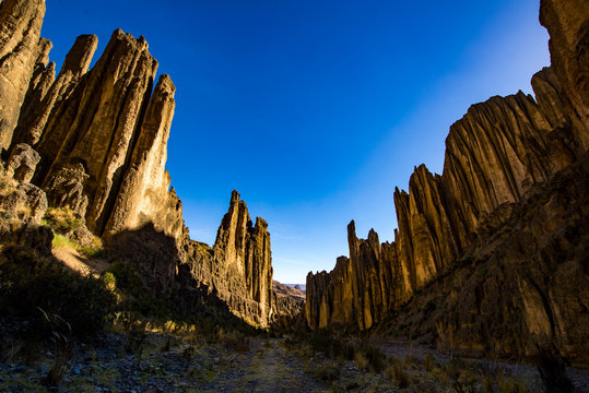Sunset with Rocky Mountains and some Pointy in the "Valle de Las Animas" (Valley of the Animas) in La Paz / Bolivia