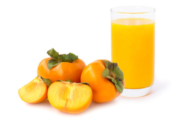 Persimmon smoothie juice isolated on white background.