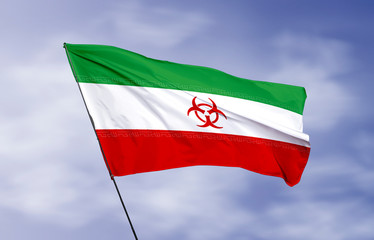 Iran country flag with wind ripple effect and bio hazard symbol