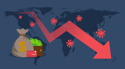 Fototapeta na wymiar Coronavirus hits the market. Shares fall down. Economic fallout. Global economic crises. Vector illustration