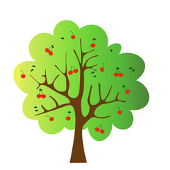 Vector illustration of the green tree with cherries
