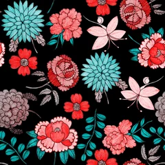 Behang Creative seamless pattern with flowers in ethnic style. Floral decoration. Traditional paisley pattern. Textile design texture.Tribal ethnic vintage seamless pattern. Asian art. © Natallia Novik