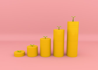 Money growth. coin gold. 3D illustration