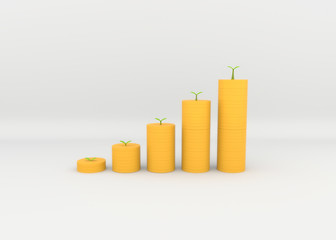 Money growth. coin gold. 3D illustration