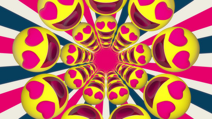 Love Emoji Tunnel Stripes Background 3d Render