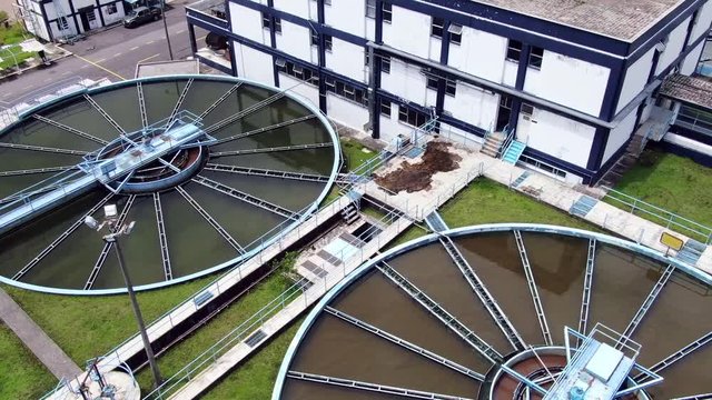 Aerial view recirculation solid contact clarifier sedimentation tank, Water treatment solution, Industrial water treatment
