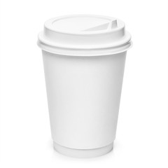 White plastic coffee cup, isolated on white background