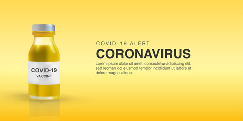 Realistic 3D vector illustration of vaccine for corona viruses cells template with gold background. Novel Coronavirus (2019-nCoV)