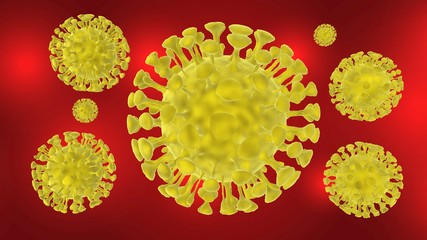 Fototapeta premium COVID-19 virus. SARS-CoV-2. micro image of coronavirus in virus outbreak disaster. influenza background. pandemic medical health risk concept. 3D illustration rendering.