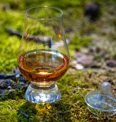 Tasting of scotch single malt whisky from Islay island, most intensely flavoured of all whiskies in Scotland
