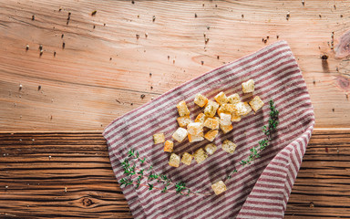 on table napkin over wooden boards