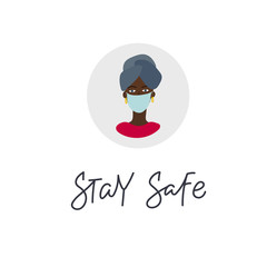 Young girl wearing medical face mask illustration