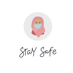 Young woman wearing medical face mask illustration