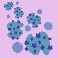 Foto op Canvas Vector illustration of the transmission of coronavirus infection through the mucous membranes. Image of a blue coronavirus on a pink background. © Nadezhda