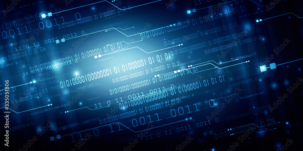 Poster 2d illustration abstract digital binary data on computer screen