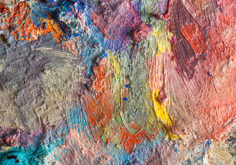 Fototapeta na wymiar Background image of bright oil-paint palette closeup