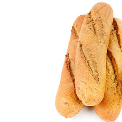 Baguettes closeup on a white background. Free space for text.