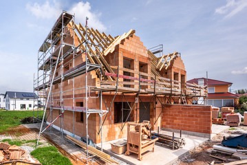 Fototapeta premium Construction site of a newly built house