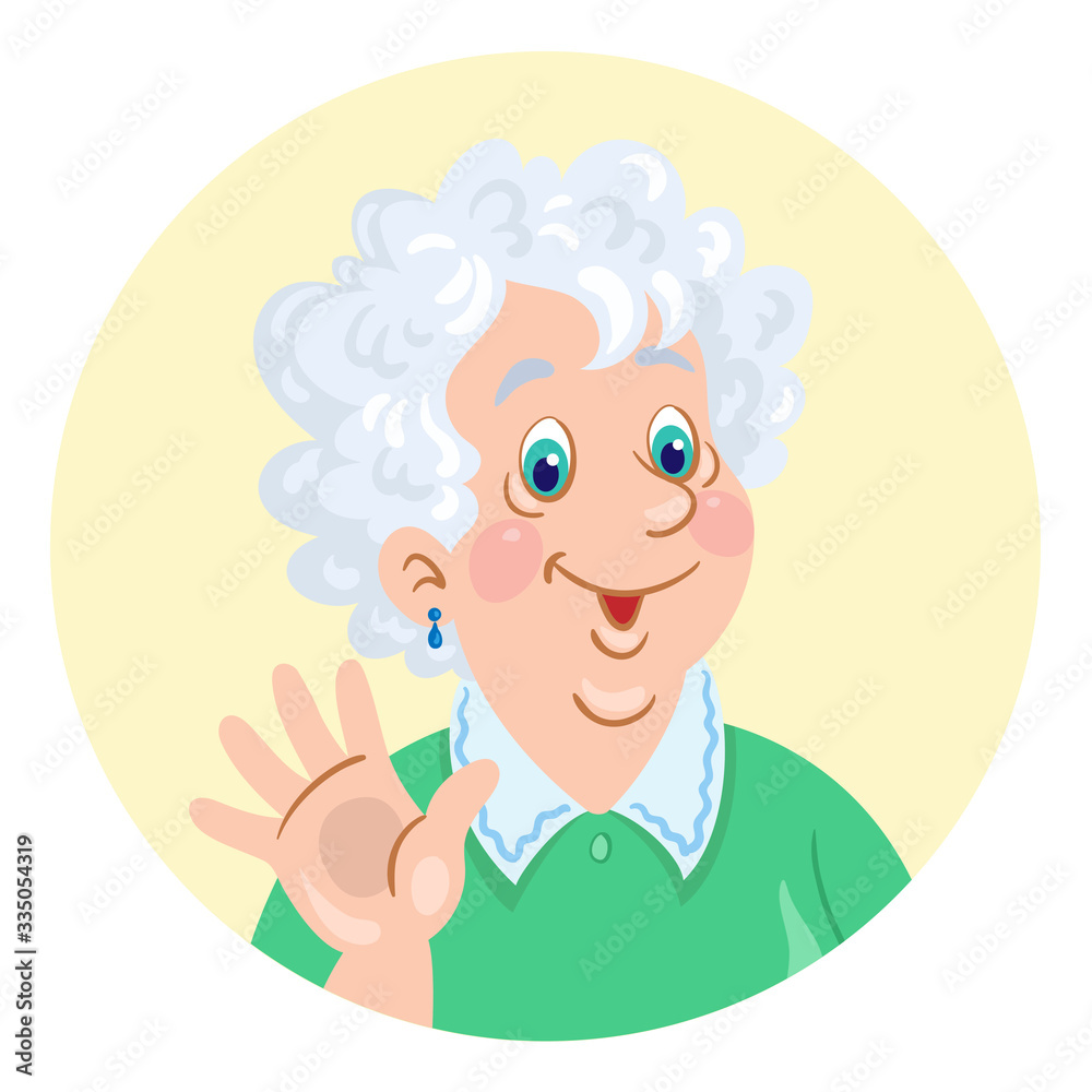 Wall mural Portrait of a cute grandmother. Avatar icon in the circle. Isolated on white background In cartoon style. Vector illustration