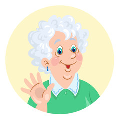 Portrait of a cute grandmother. Avatar icon in the circle. Isolated on white background In cartoon style. Vector illustration