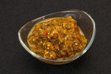 Green spicy sauce in the bowl