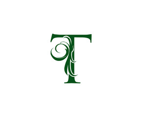 Vintage Green T Letter Floral logo Design