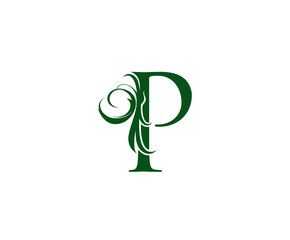 Vintage Green P Letter Floral logo Design