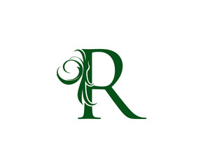 Vintage Green R Letter Floral logo Design