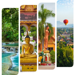 Collage of popular tourist destinations in Laos. Travel background. Southeast Asia. © Curioso.Photography