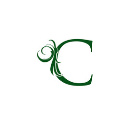 Vintage Green C Letter Floral logo Design