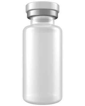Realistic 3D 10ml Vial Glass Bottle Mock Up Template on White Background.3D Rendering