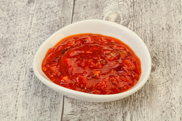 Tomato spicy sauce in the bowl
