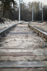 Fototapeta na wymiar rails and sleepers, railway tracks go into the distance
