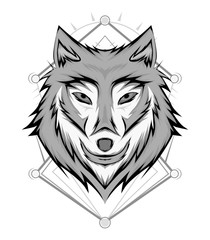 Ornamental Black Wolf. Illustration for textile prints, tattoo, web and graphic design