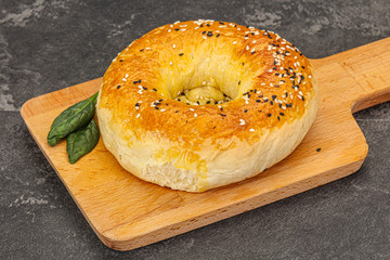 Hot tasty Uzbek flatbread for snack