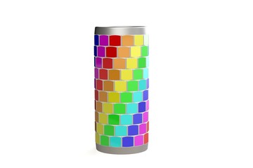 Colored thermos mug with puzzle. 3D render.
