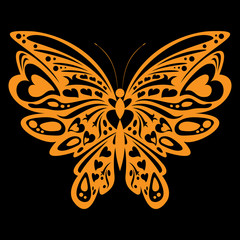 Symbol created by several objects and hearts set to butterfly form