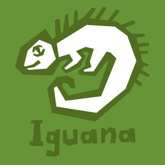An illustration of a happy green cartoon Iguana lizard. Iguana linear icon. Thick line art. Herbivorous lizard. Contour symbol. Outline drawing, interactive card for learning English alphabet