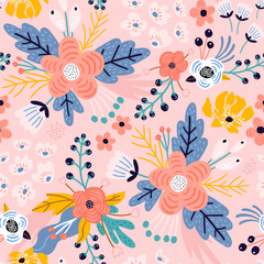 Fototapeta na wymiar Seamless floral pattern. Creative flower texture. Great for fabric, textile vector illustration.