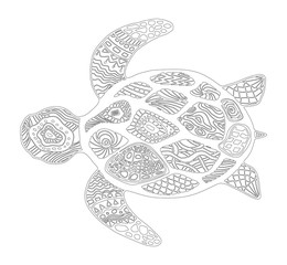Black and white coloring sea turtle vector illustration.