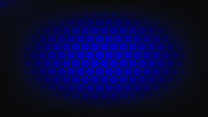 Hexagons abstract background in black and blue color. Using for Science, Technology and Medical Concept. Honeycomb background with light and shadow.