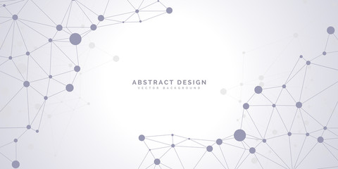 Abstract polygonal background with connecting dots and lines.Molecular structure with particles.  Vector technology background.Global network connection. 